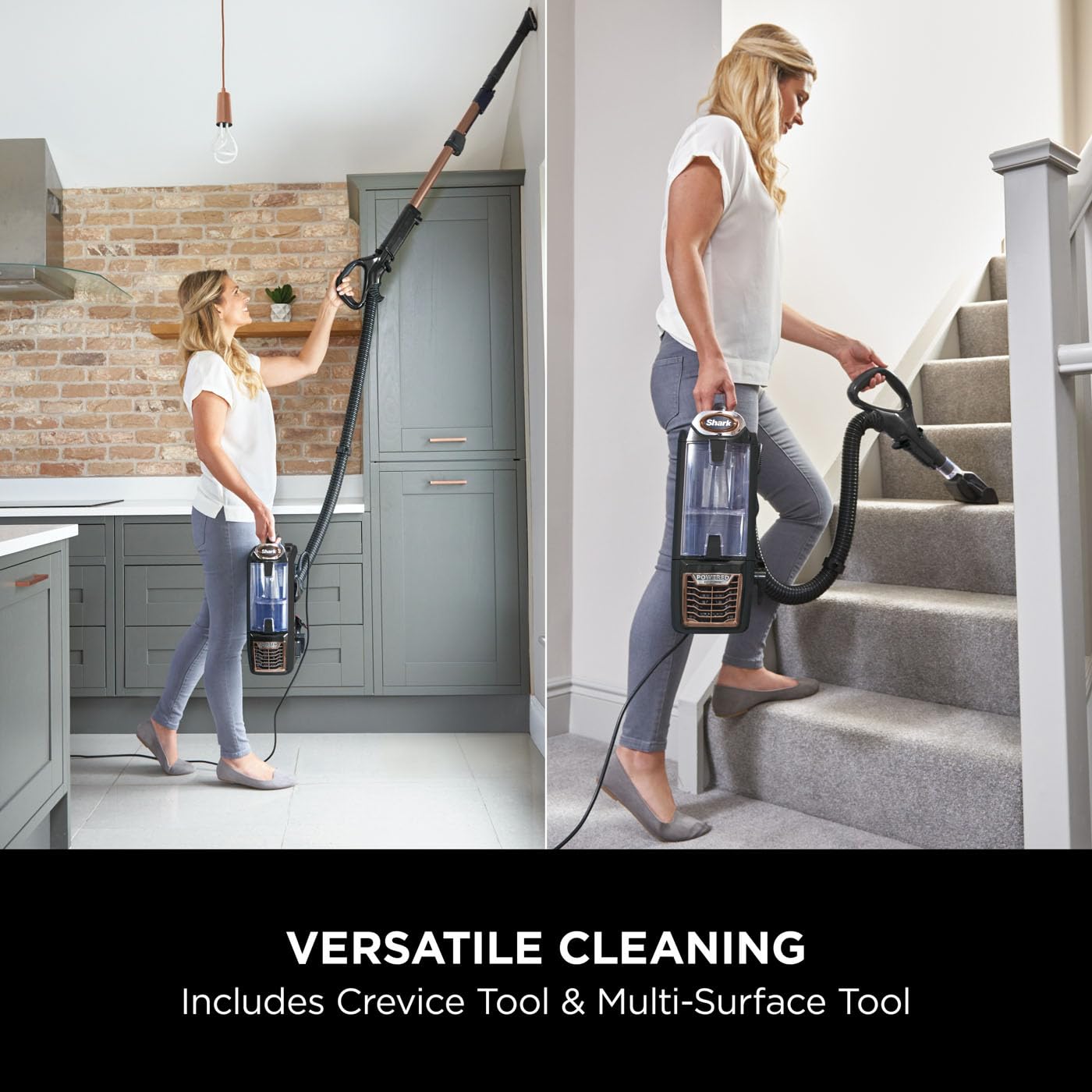 Shark Corded Upright Vacuum Cleaner,0.83L with Anti Hair Wrap Technology & DuoClean, Pet Model, Powered Lift-Away, LED Headlights, Anti-Allergen, 8m Cord, 750W, 3 Attachments, Navy, Orange, NZ801UKT