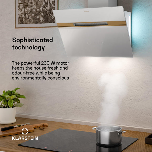 Klarstein Alina 90 Angled Cooker Hood - 600m³/h Air Flow, Touch Panel, LED Backlighting, Quiet 63dB, Energy Class A, 90cm Extractor Hood, Black