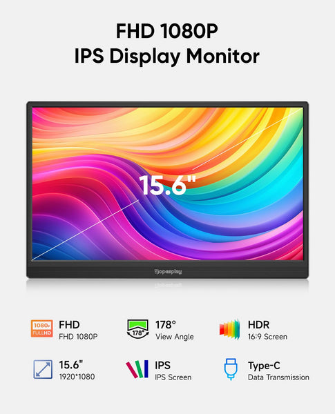 Dopesplay 2025 Newest 15.6" Portable Monitor for Laptop 1920x1080p FHD IPS USB-C HDMI Compatible Lightweight External Display for Gaming and Work with PC Mac PS3/4/5 Xbox