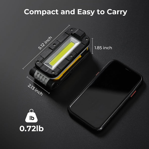 BougeRV WL01 PRO Work Light Rechargeable, 1500 Lumens Magnetic Inspection Light, Portable Lamp with 180° Rotating Stand & Hook, Multiple Lighting Modes for Car Repair, Camping, Outdoor, Emergency