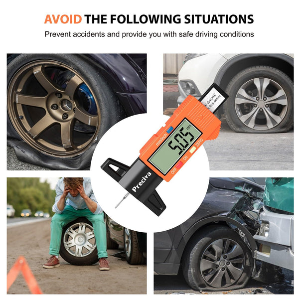 Tyre Tread Depth Gauge, Preciva Silver 0-25.4mm/Inch Digital Tire Checker UK, Tyres Depths Measuring Tool with Large LCD Screen for Cars, Trucks, Vans