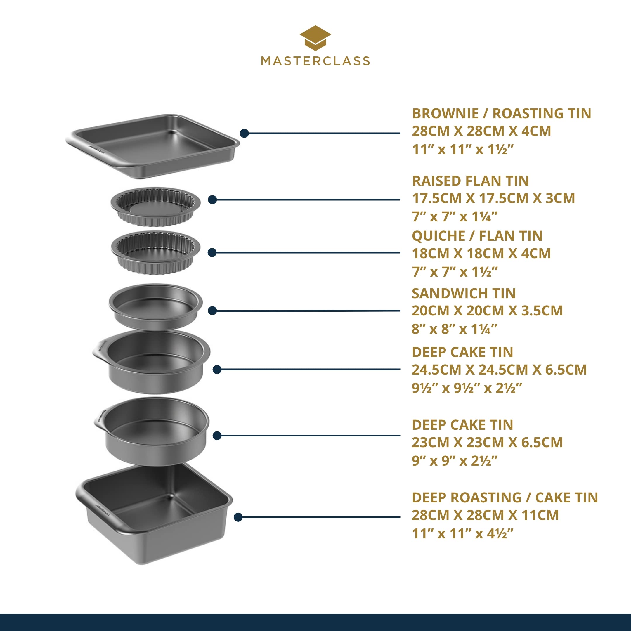MasterClass Smart Space Non Stick Bakeware/Baking Set, Carbon steel, Grey, 7 Pieces