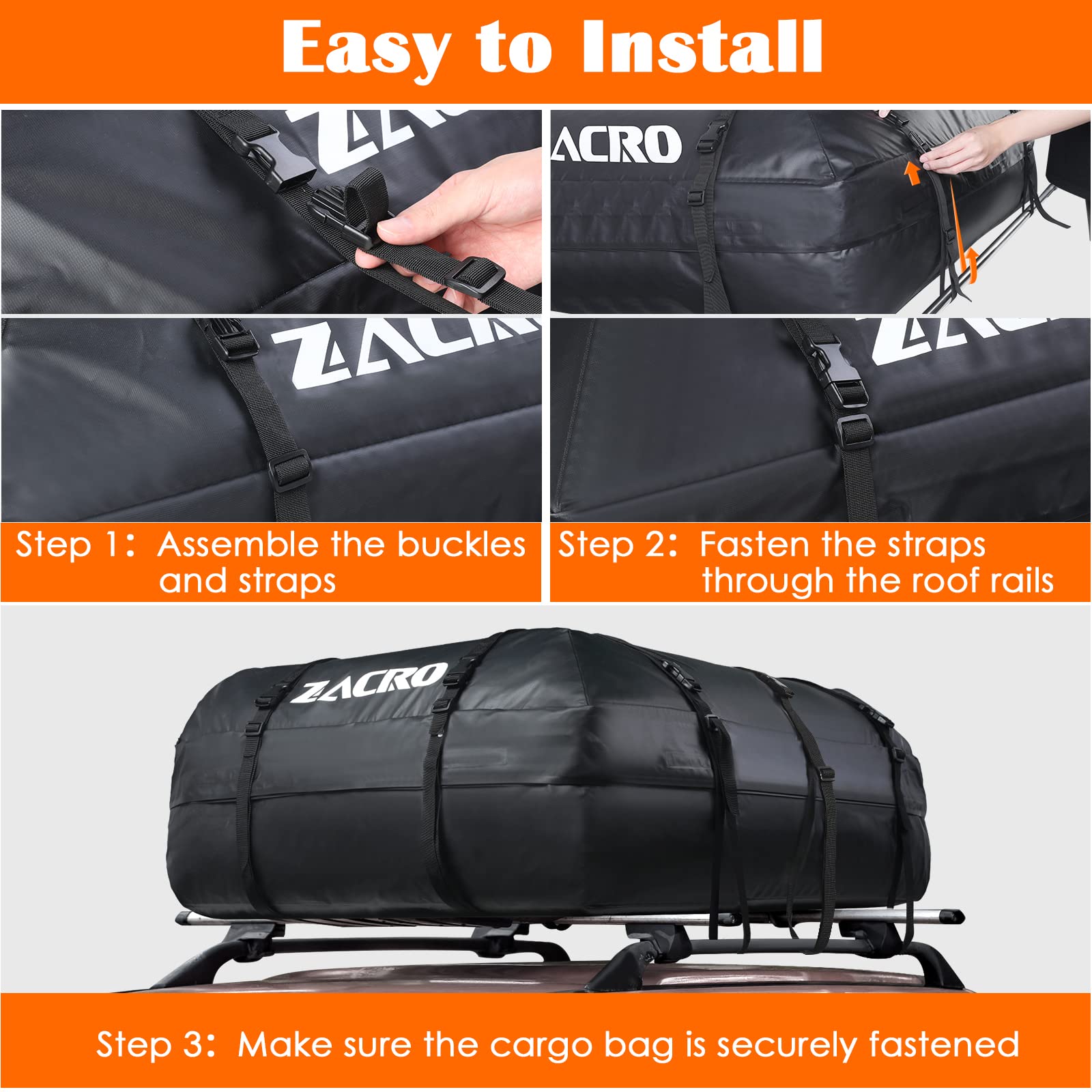 Zacro Car Roof Bag 425 Litres 15 Cubic Feet Cargo Bag, Foldable and Waterproof Car Top Carrier, Straps for Any Car with Roof Rack or No Rails