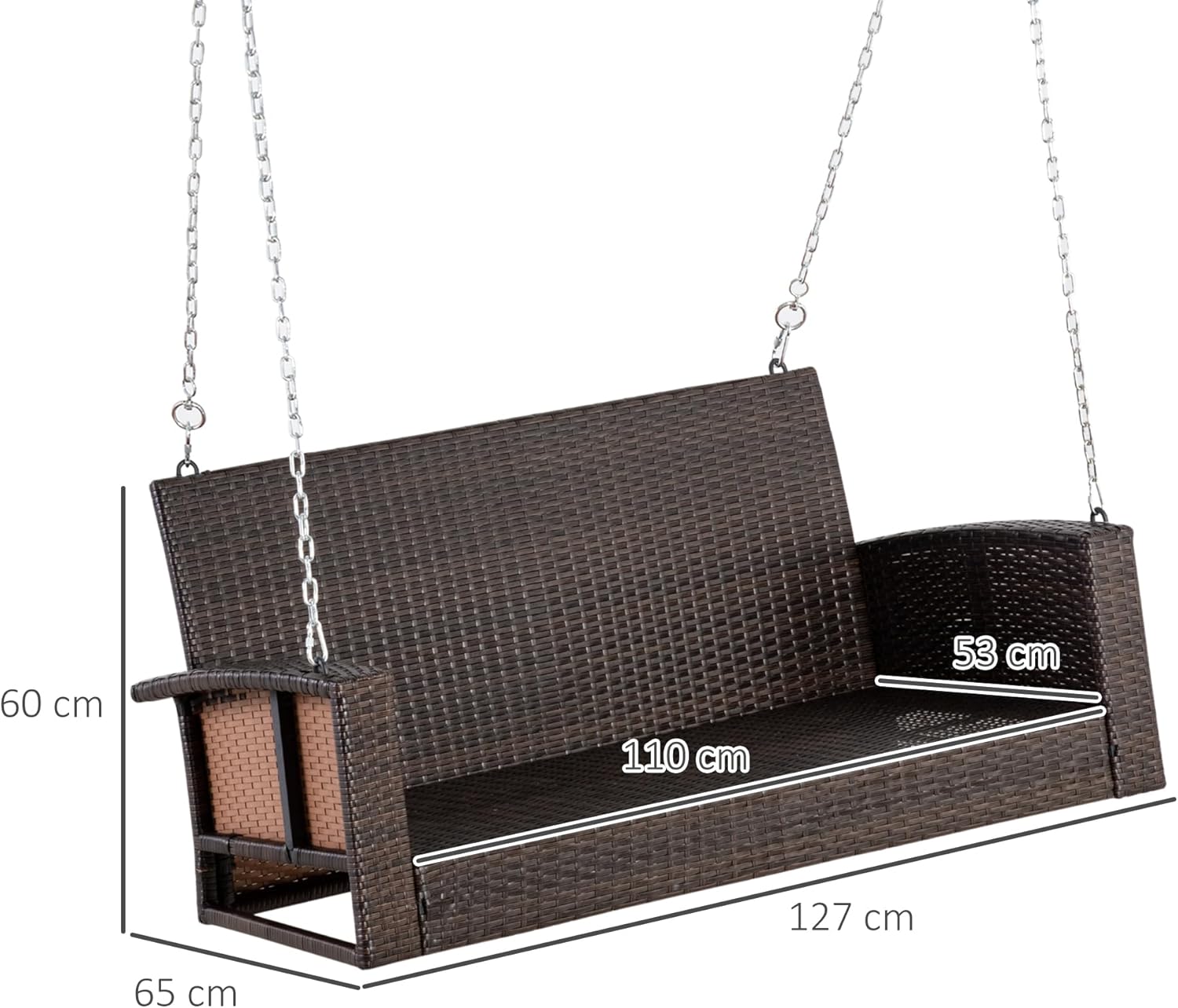 Outsunny 2 Seater Rattan Garden Swing Chair, Porch Swing Bench Loveseat with Cushion, Wicker Outdoor Hanging Swinging Seat with 2 Metal Chains, 250 KG Capacity for Patio, Balcony, Cream White