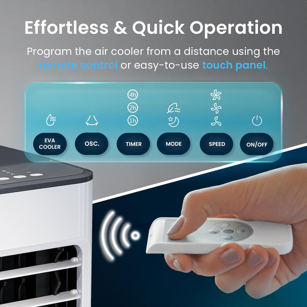 Pro Breeze 4-in-1 Air Cooler with 10 Litre Capacity, Remote Control, 3 Fan Speeds & LED Display. Powerful Evaporative Air Cooler with Built-in 7.5 Hour Timer & Automatic Oscillation for Home & Office