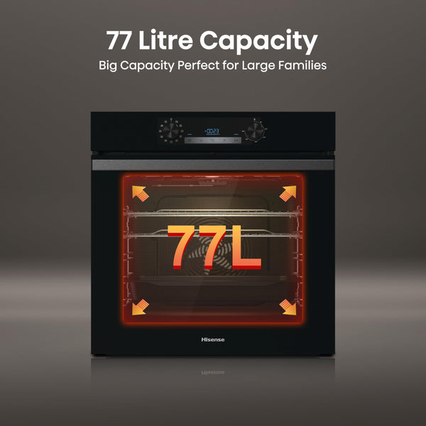 Hisense BI64211PB 77 Litre Built In Electric Single Oven With Pyrolytic Cleaning, Pizza Mode, Multiphase Cooking- Black 22x23x23 inches (LxWxH) - A+ Rated, Extra Large