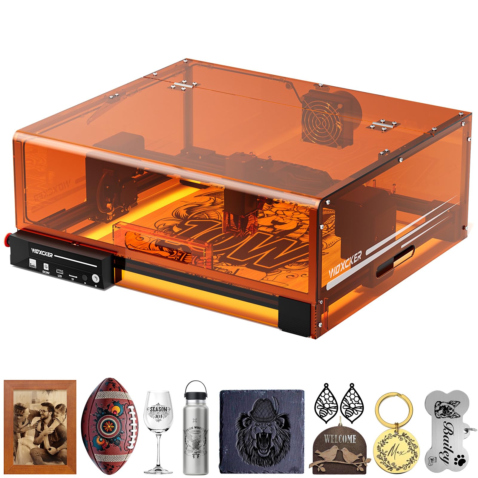 Laser Engraving Machine, Woxcker L2 MAX 10W Enclosure Laser Engraver, 0.01mm High Precision 300x300mm Bedsize Engraving and Cutting for Wood, Stainless Steel, Glass (Class 1 Output : 10000mW)