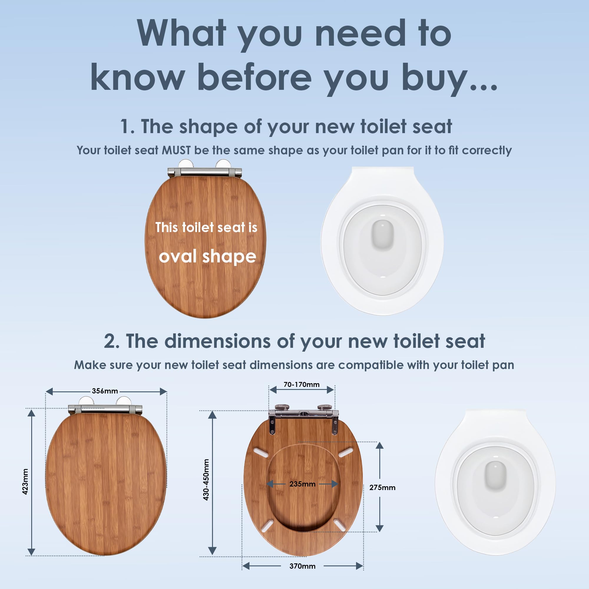 AQUALONA® Luxury Soft Close Toilet Seat - Moulded Wood - Stainless Steel Slow Close Hinges - Click, Lift & Clean Technology (Bamboo Toilet Seat)