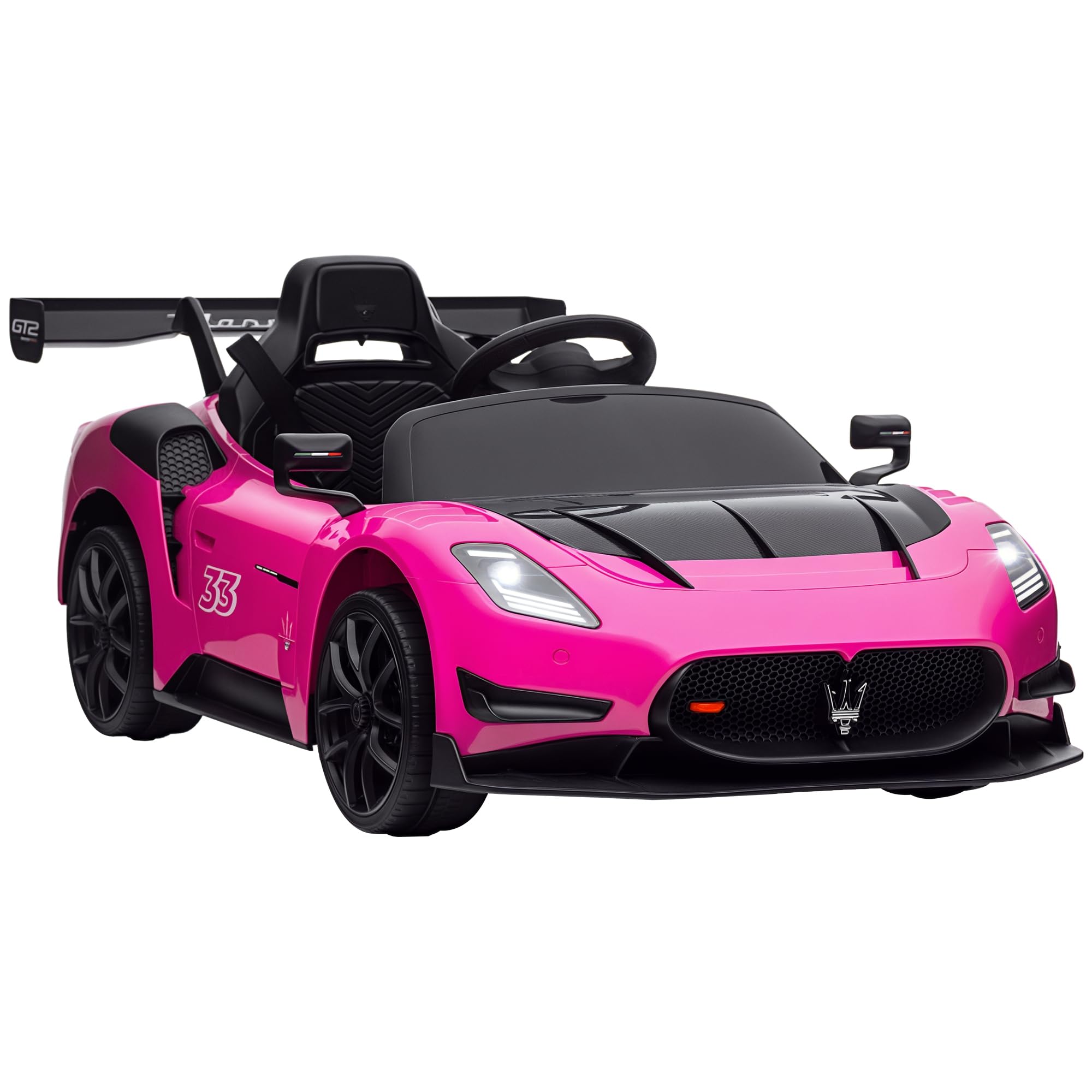 AIYAPLAY Maserati GT2 Licensed 12V Electric Car for Kids, Kids' Electric Ride on with Suspension System, Remote Control, USB, Music, Horn, Lights, Auxiliary Wheels, for Ages 3-5 Years, Grey
