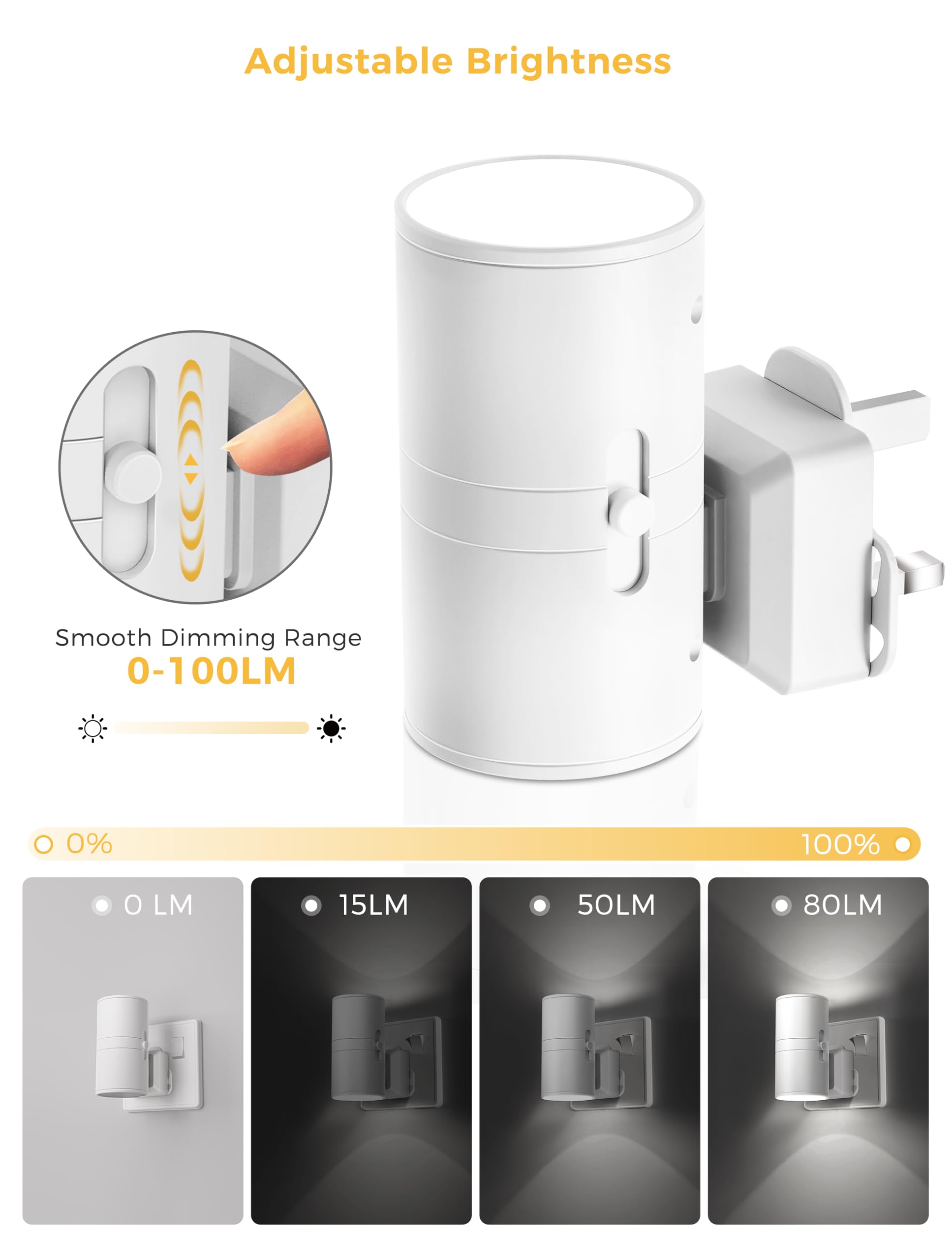 LOHAS-LED Night Light Plug In Wall,1 Pack, Modern Night Light with Dusk to Dawn Sensor, Adjustable Brightness 0-100LM, 3000K Warm White, Dimmable Night Light for Hallway Bathroom Bedroom Stair Toddler