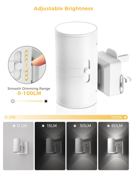 LOHAS-LED Night Light Plug In Wall,1 Pack, Modern Night Light with Dusk to Dawn Sensor, Adjustable Brightness 0-100LM, 3000K Warm White, Dimmable Night Light for Hallway Bathroom Bedroom Stair Toddler
