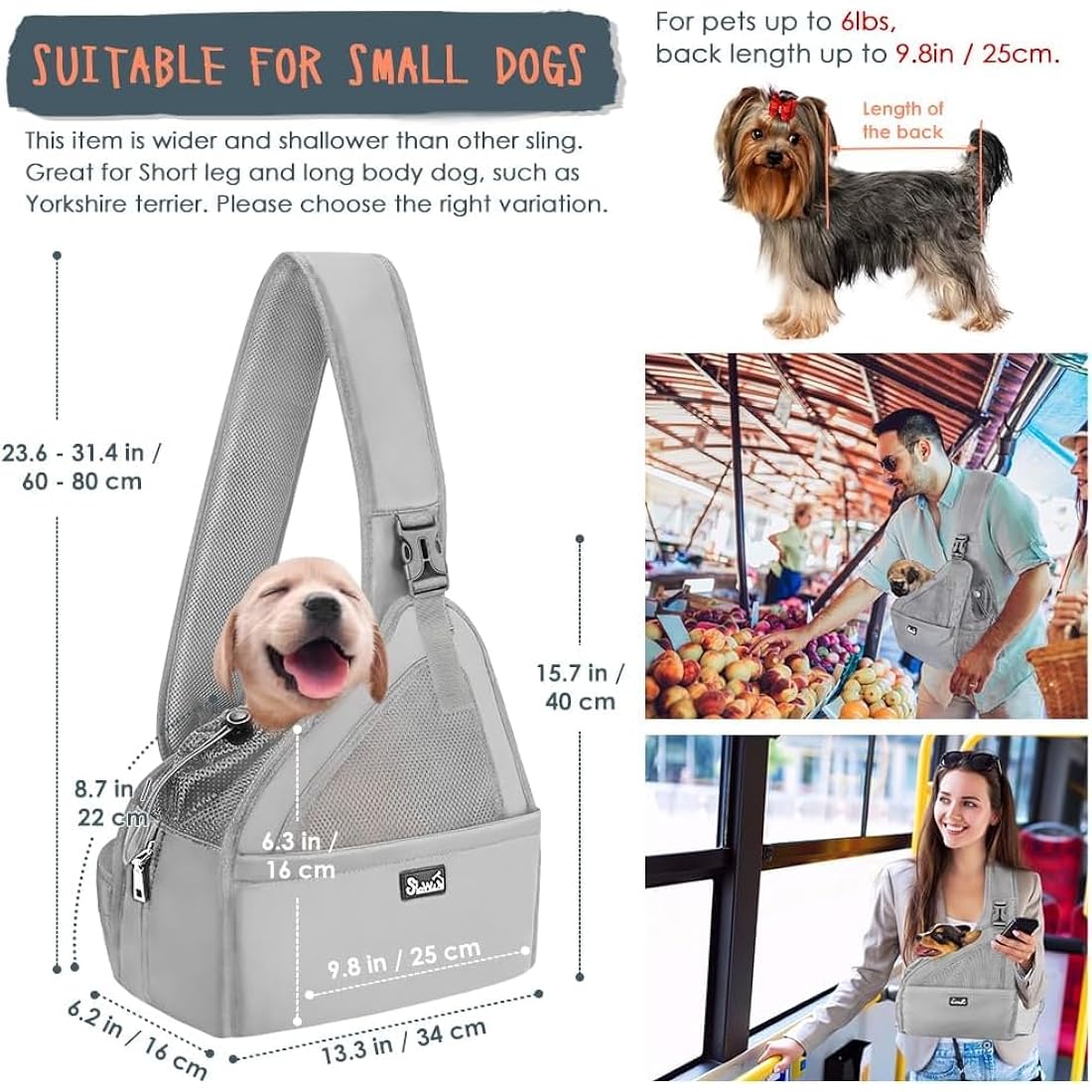 Eyein Pet Puppy Sling Carrier, Up to 6 lbs Hand Free Cat Dog Papoose, Hard Bottom Support Small Animal Travel Tote Bags with Breathable Mesh Adjustable Padded Strap Safety Belt Machine Washable