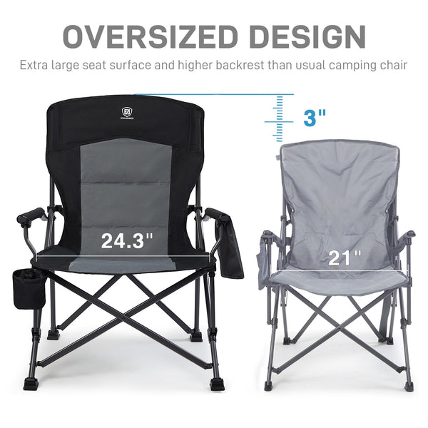 EVER ADVANCED Camping Chair for Adults Oversized 230KG, Folding Chair for Heavy People with Side Pocket, Heavy Duty Extra Wide with Hard Armrest Foldable Garden Fishing Outdoor Fold up