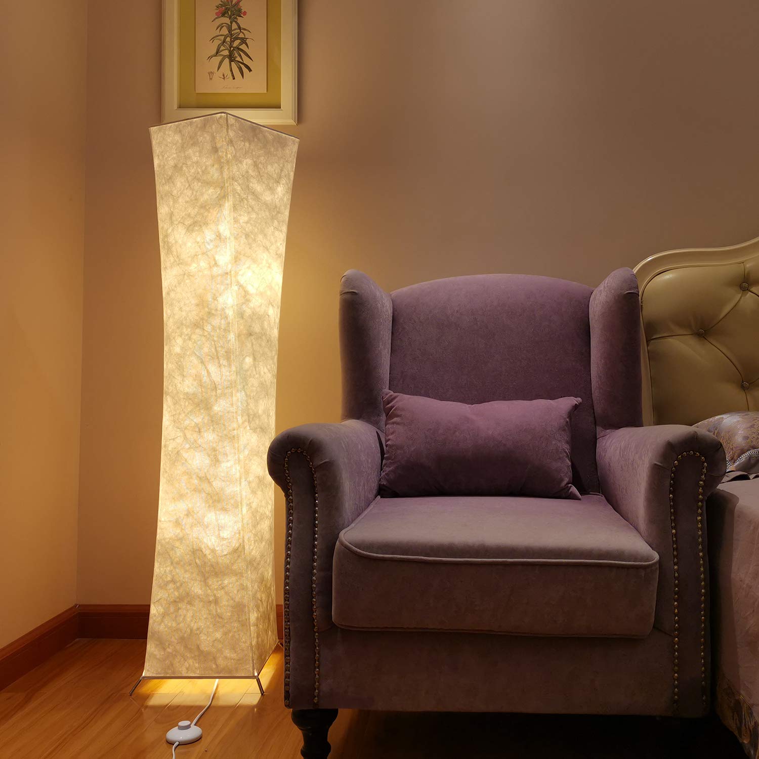 Floor Lamp, Bedroom Fabric Lamp Soft Warm Lighting Romantic Atmosphere Minimalist Modern Design for Living Room, Tall Arc Floor Standing Lamps Curved