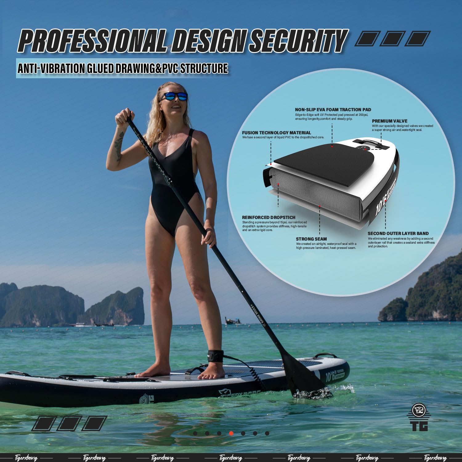 TIGERXBANG Stand Up Paddle Boards 10'6" x 32" x 6"丨10' x 31" x 6" with Premium SUP Board Accessories, Inflatable Paddle Boards for Adults/Kids Stand Up PaddleBoarding