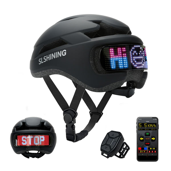 TMEOIIPY Smart App Program Bike Helmet, Back LED Lights Display with USB Rechargeable, Road Bicycle Helmets for Adults: Men, Women, with Turn Signals Remote Control