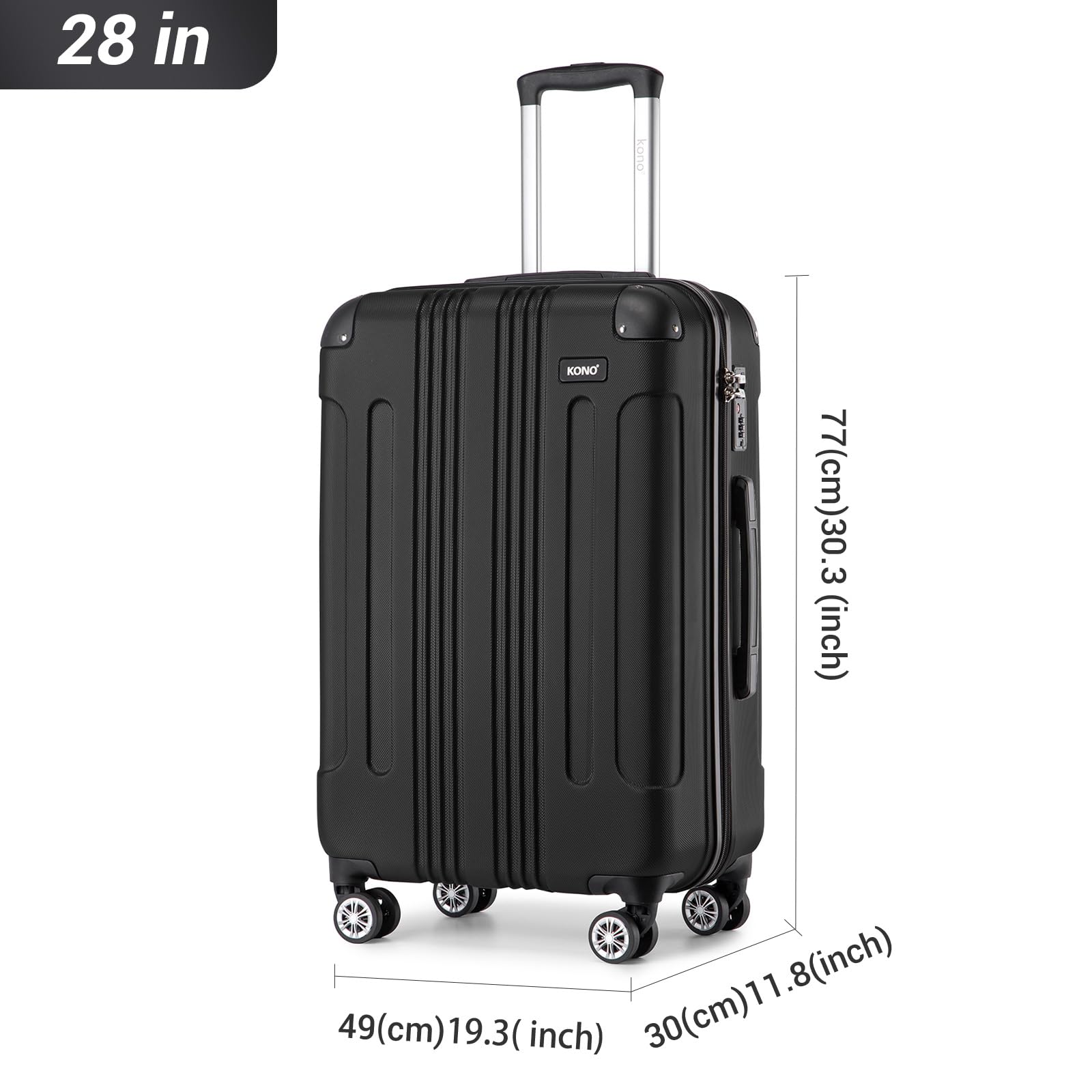 Kono 28 Inch Large Hard Shell Luggage Lightweight ABS 4 Wheels Spinner Business Trip Trolley Case Suitcase (Grey)