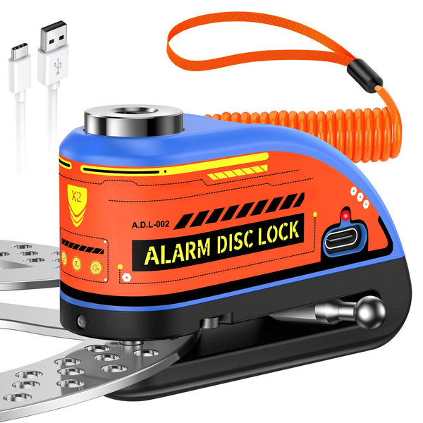 ZEXMTE Motorbike Disc Lock with Alarm, Rechargeable 120dB Anti-Theft Alarm with 5.9 FT Reminder Cable, Heavy-duty Motorcycles Locks Waterproof Disc Lock for Motorcycle, Bike, Scooter, E-Bike