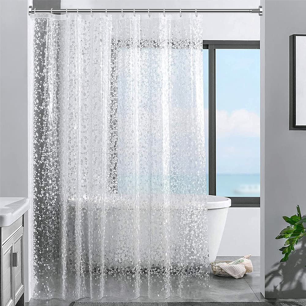 ecooe Shower Curtain Waterproof Mildew Resistant 180 x 200 cm Plastic Clear Shower Curtains 100% EVA Bath Curtain 3D Cobblestone 70 x 78 Inch with 12