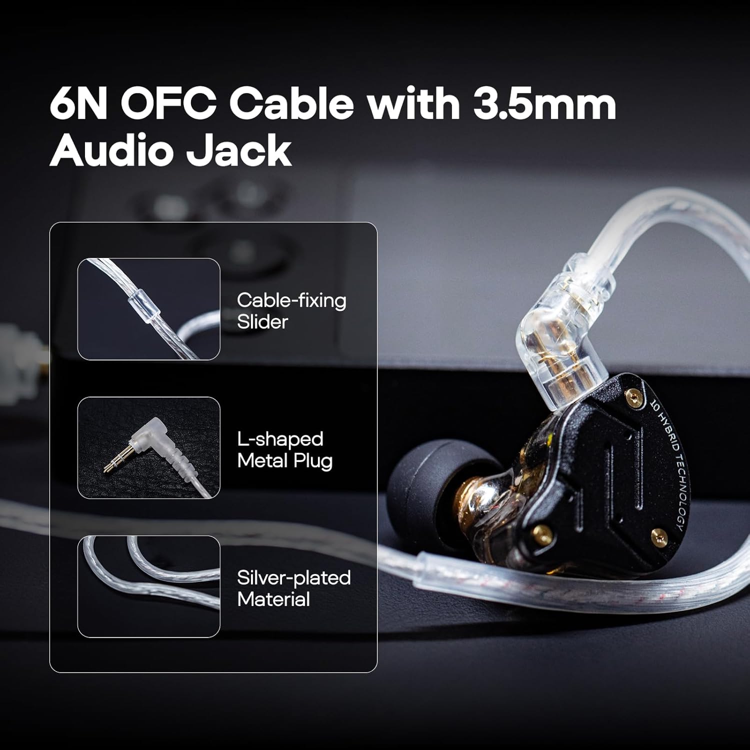 Linsoul KZ ZS10 Pro, 4BA+1DD 5 Driver in Ear Monitor, HiFi Wired Earbuds, Gaming Earbuds, Hybrid IEM Earphones with Stainless Steel Faceplate, Recessed 2 Pin Detachable Cable(With Mic, Glare Blue)