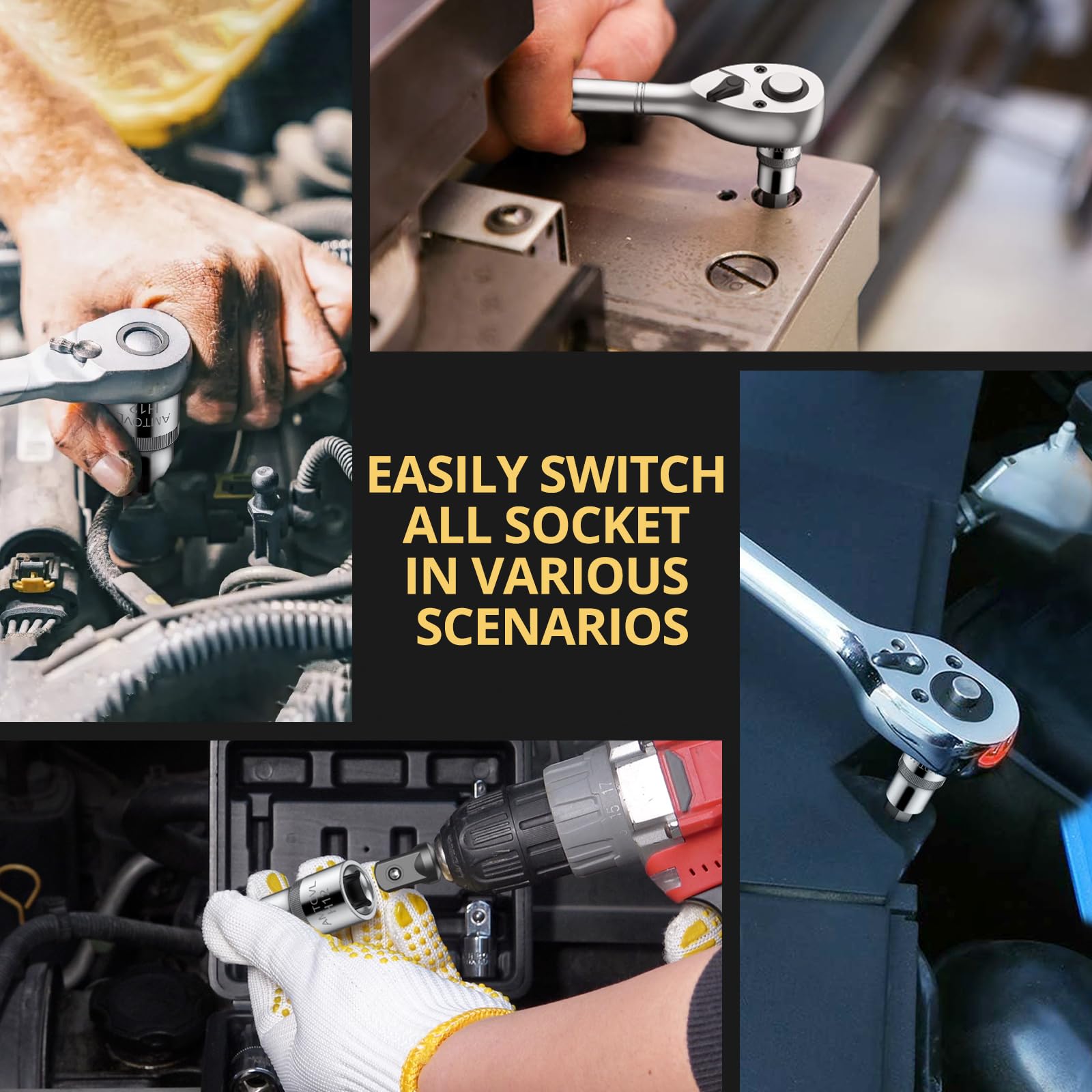 AMTOVL 15-Piece Triple Square Spline Bit Socket Set - S2 Alloy Steel & 50BV30 CRV XZN Bits - Includes 1/4", 3/8", 1/2" Drive Sizes (4,5,6,8,9,10,16,18mm) with Adapter - Fit for Automotive & DIY