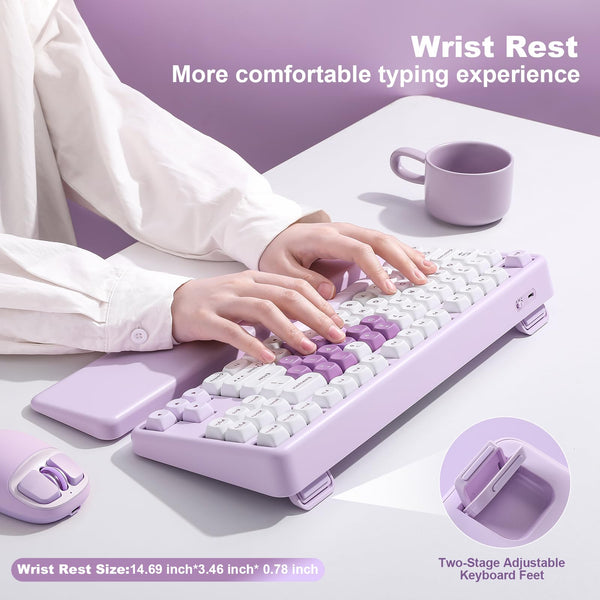 YUNZII B87 Wireless Mechanical Keyboard,QMK/VIA Software Custom Gaming,Gasket RGB Keyboard with Cute MOA Keycaps,Wrist Rest,BT5.0/2.4G/USB-C NKRO for Win/Mac (butter, milk v2 linear)