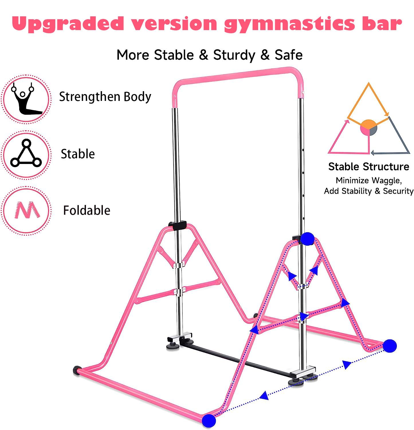 FCOUMY Gymnastics Bar for Kids, Junior Training Kip Horizontal Bar Gymnastics Equipment for Home, Adjustable Telescopic Height Folding Horizontal Bar