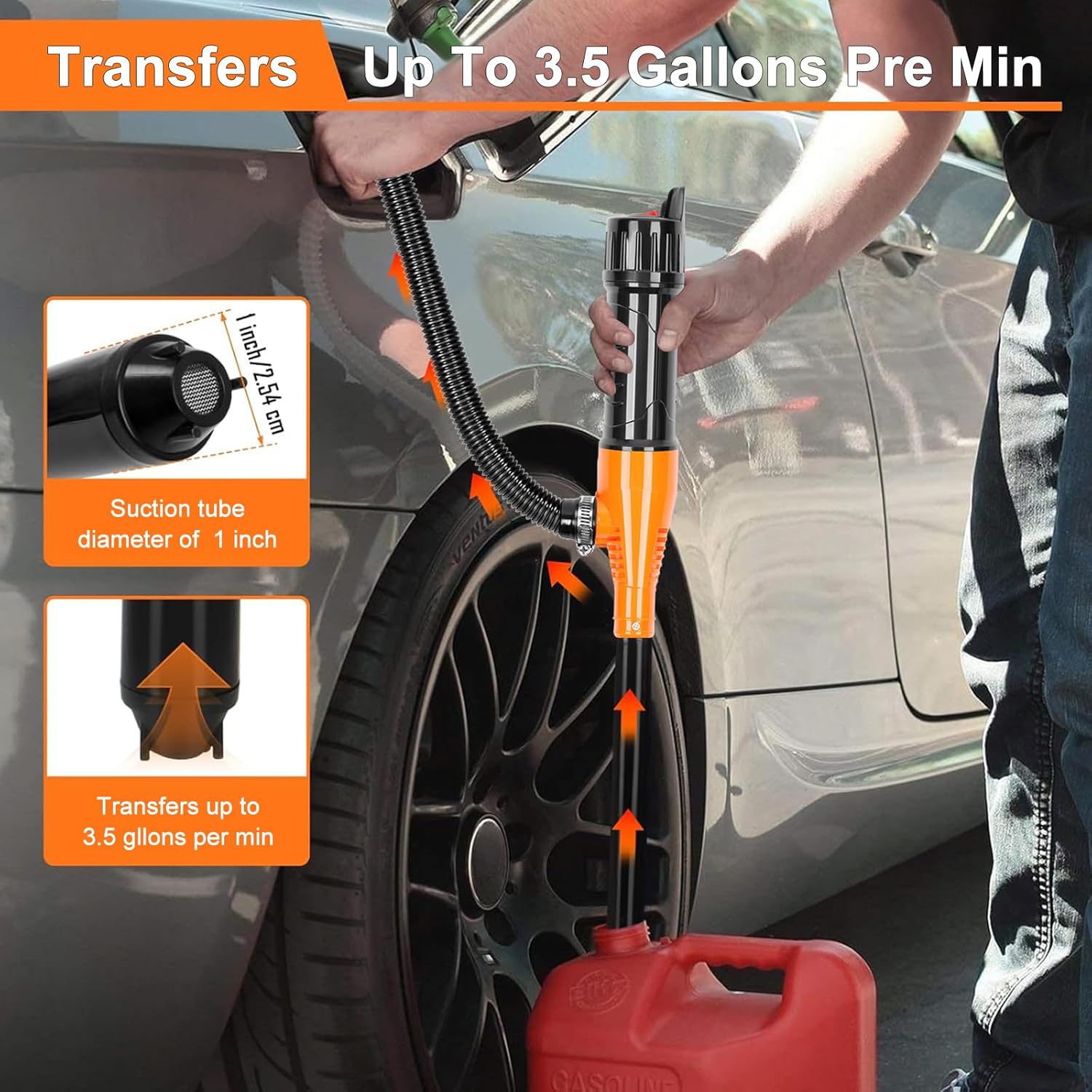 EAFCSZ Powered Battery Fuel Transfer Pump,Battery Operated Transfer Pumps with Quick Stop Nozzle,Water & Fuel Transfer Pump for Gasoline Diesel Oil Gas Water Fish Tank