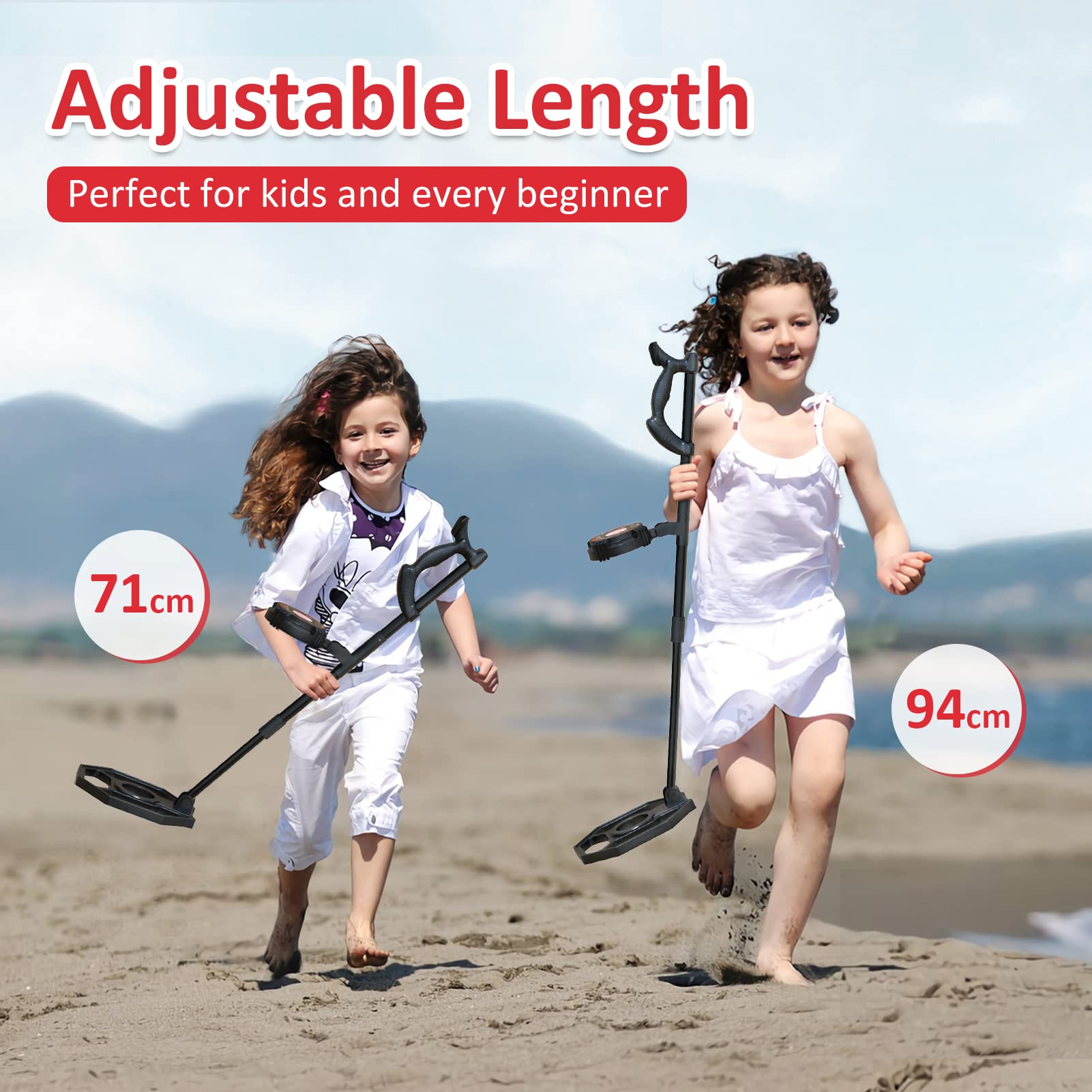 DR.ÖTEK Metal Detector for Kids, Waterproof with LCD Display and Buzzer, 60-76 cm Adjustable Stem, High Sensitivity, Lightweight Gold Detector, Ages 3-10