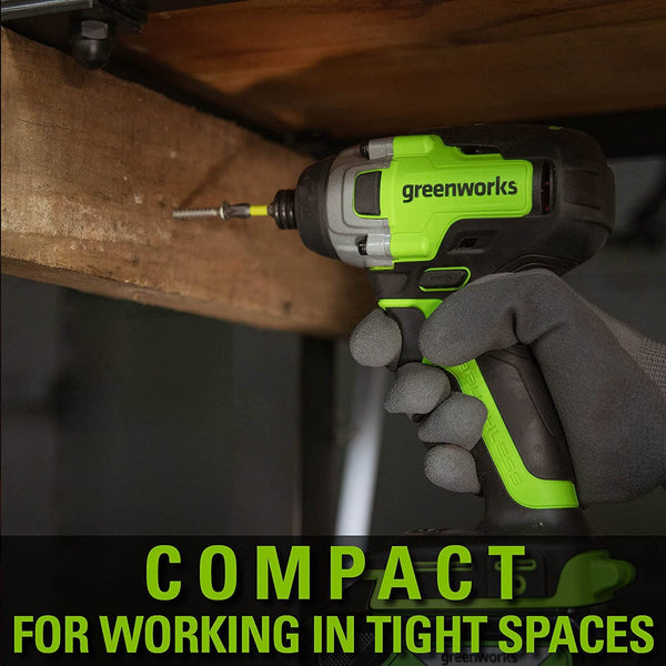 Greenworks GD24ID3 Cordless Impact Drill Driver with Brushless Motor, 2800rpm, 4000ipm, 300Nm Torque 1/4" Hex Chuck WITHOUT 24V Battery & Charger, 3 Year Guarantee