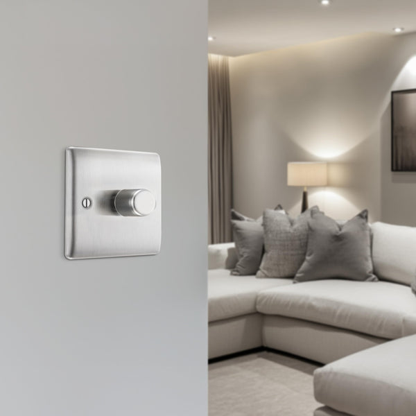 BG Electrical Cooker Switch with Socket and LED, Cooker Control Unit, Control Socket, Double Pole, Raised Profile, Round Edges, Nexus Metal, Brushed Steel, Grey Inserts, 45A, NBS70G