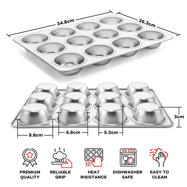 Homikit 2 Pack Muffin Tin, Stainless Steel 12 Cup Muffin Trays Cupcake Mould, Perfect for Baking Yorkshire Pudding/Pie/Brownies/Cupcakes/Muffin, Non