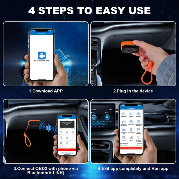 jianyana OBD2 Code Reader, OBD2 Scanner Bluetooth Universal Car Engine Fault Code Reader Car Diagnostic Scanner Diagnostic Scan Tool with BMW Ford VW Audi All OBDII Vehicles