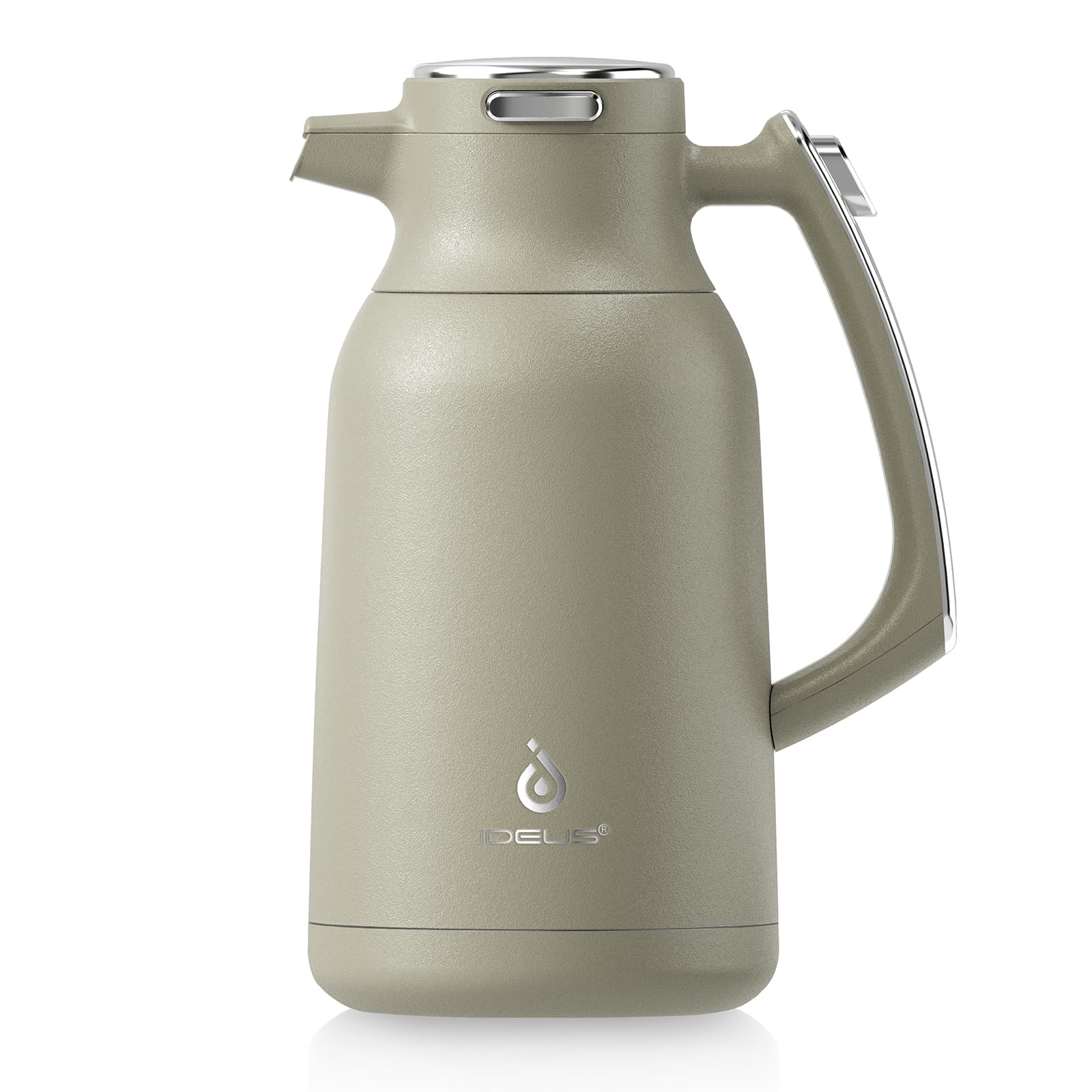 IDEUS Vacuum Insulated Coffee Carafe, 68 oz (2 Liters) Stainless Steel Milk Jug Thermal Tea Pot Hot & Cold Water Beverage Dispenser (Celadon)