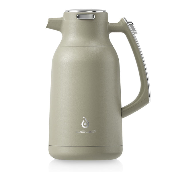 IDEUS Vacuum Insulated Coffee Carafe, 68 oz (2 Liters) Stainless Steel Milk Jug Thermal Tea Pot Hot & Cold Water Beverage Dispenser (Celadon)