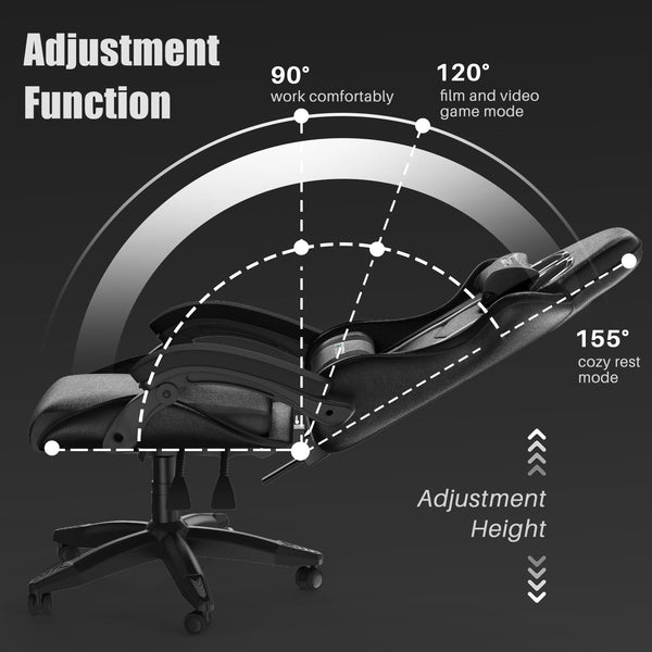 bigzzia Ergonomic Gaming Chair - Gamer Chairs with Lumbar Cushion + Headrest, Height-Adjustable Office & Computer Chair for Adults (without footrest, White)