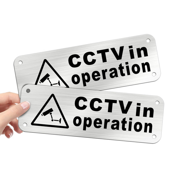 TAKULA Pre-drilled CCTV Sign - 15 * 15cm Aluminium Brushed Metal Sign - 24 HR Outdoor Waterproof, UV Resistant, Durable | Pack of 1
