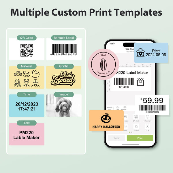 Nelko PM220 Bluetooth Thermal Label Printer, 2 Inch Portable Label Maker Machine for iOS & Android Phone, sticker printer for Clothing, Retail, Address, Barcode, Home, with 1 Roll 40x30mm（White）2 pack