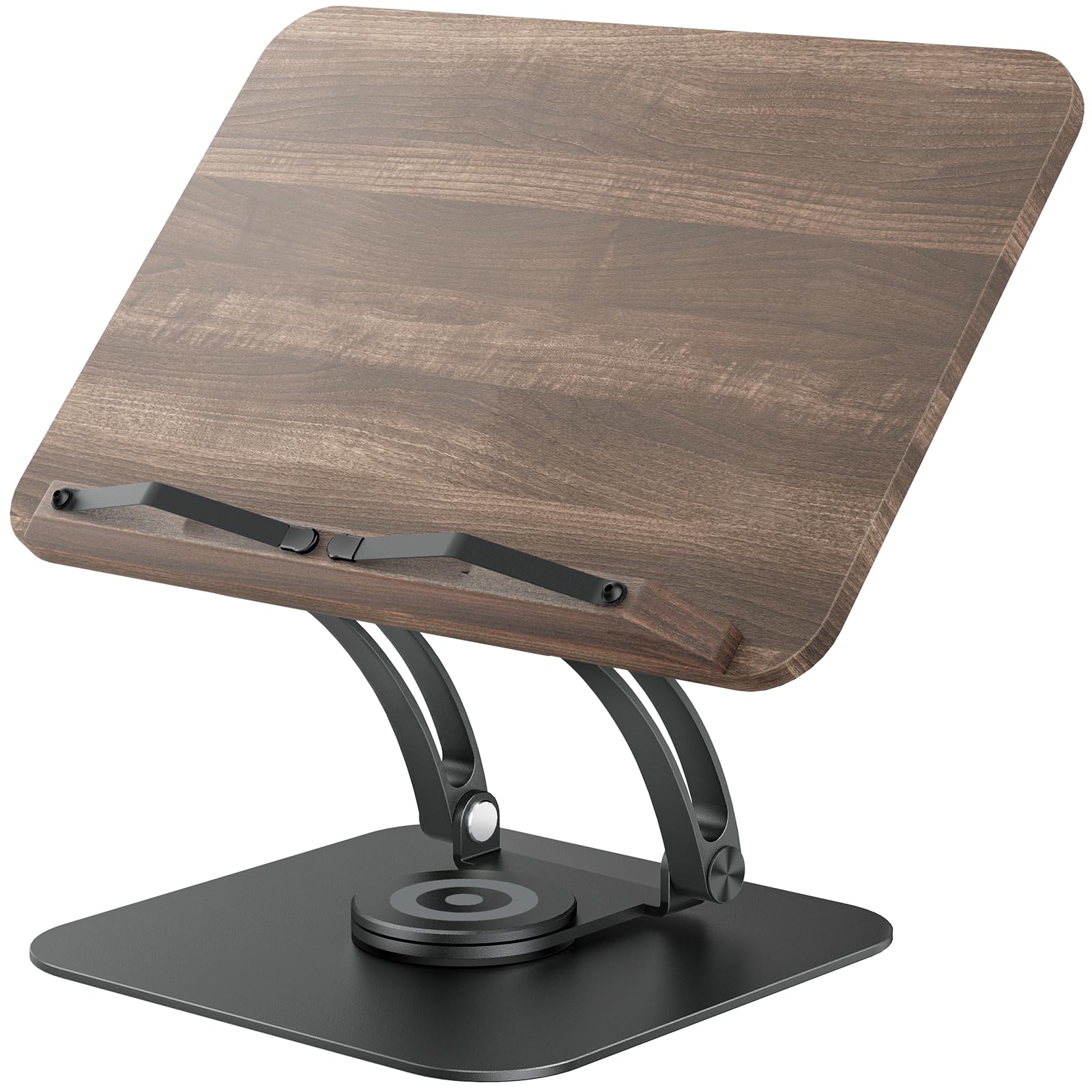 Tounee Book Stand for Reading, Adjustable Book Holder with 360 Swivel Base, Foldable Cookbook Stand Recipe Book Holder with Elastic Page Clips for