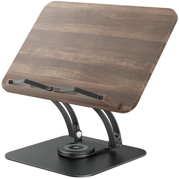 Tounee Book Stand for Reading, Adjustable Book Holder with 360 Swivel Base, Foldable Cookbook Stand Recipe Book Holder with Elastic Page Clips for