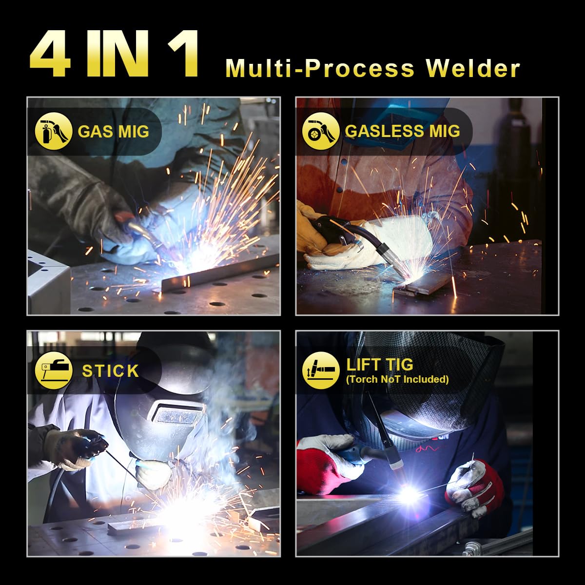 haxiaoer 145A Gasless MIG Welders, 3 in 1 Portable Flux MIG/ARC/Lift TIG MIG Welding Machine with Smart Digital LED Dispaly, Semi-Automatically Synergy Inverter MIG Welder, Best for Beginner