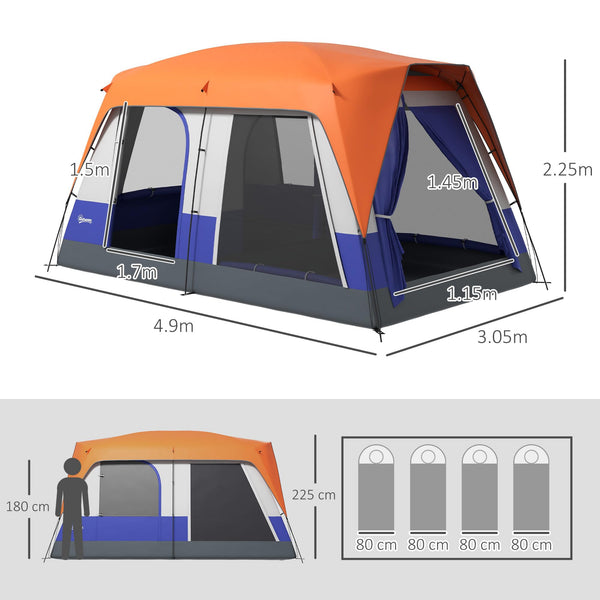 Outsunny 6-7 Man Camping Tent with 2 Rooms, 3000mm Waterproof Family Tent with Sewn in Groundsheet and Top Light Hook, Portable with Bag, for Fishing Hiking Festival