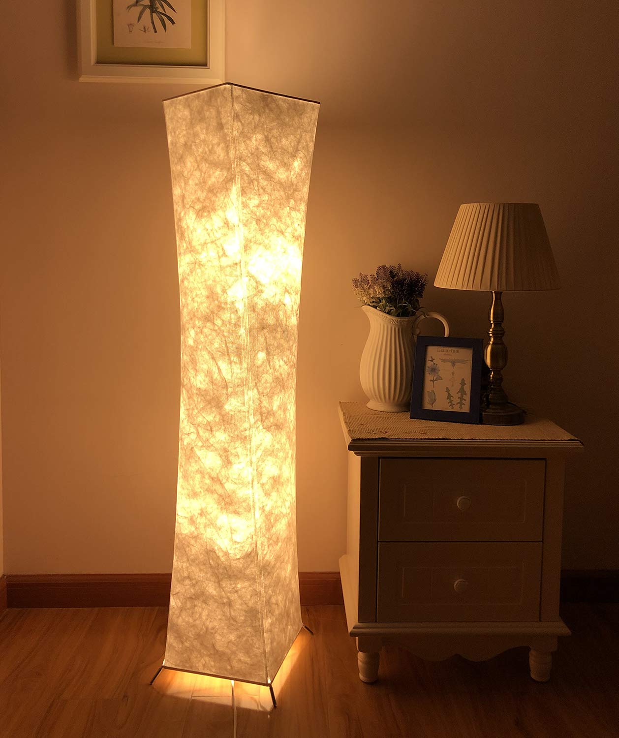 Floor Lamp, Bedroom Fabric Lamp Soft Warm Lighting Romantic Atmosphere Minimalist Modern Design for Living Room, Tall Arc Floor Standing Lamps Curved