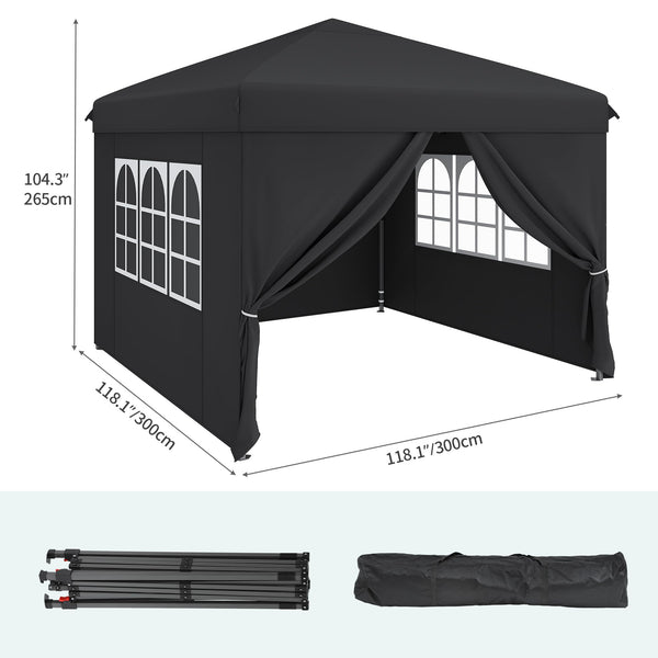 YITAHOME 3x3M Outdoor Pop Up Gazebo with Sides and Windows, Waterproof Folding Garden Canopy All Seasons Camping Gazebo Anti-UV with Adjustable Height Stakes Rope Carry & Weight Bags for Party Event