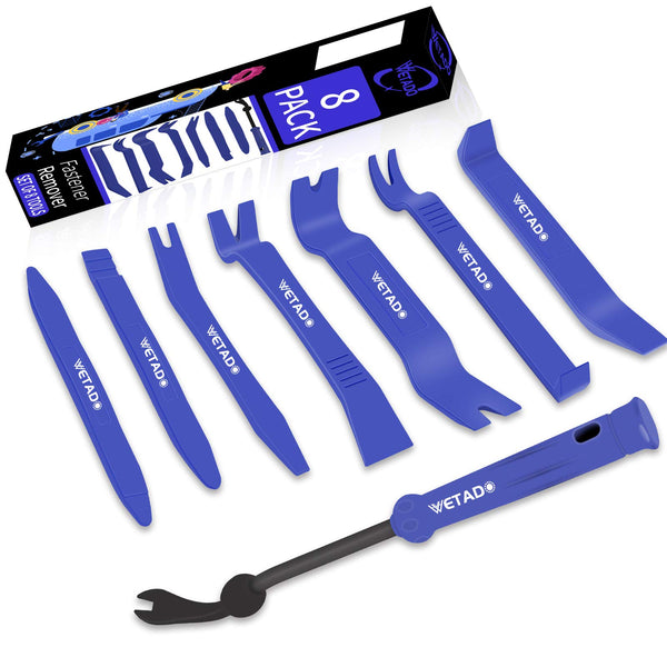 Wetado Trim Removal Tool, Car Upholstery Repair Kit, Car Door Audio Panel Trim Removal Set, Fastener Terminal Remover Tool Set Clips Pry Kit Auto Clip Pliers (8PCS Blue)