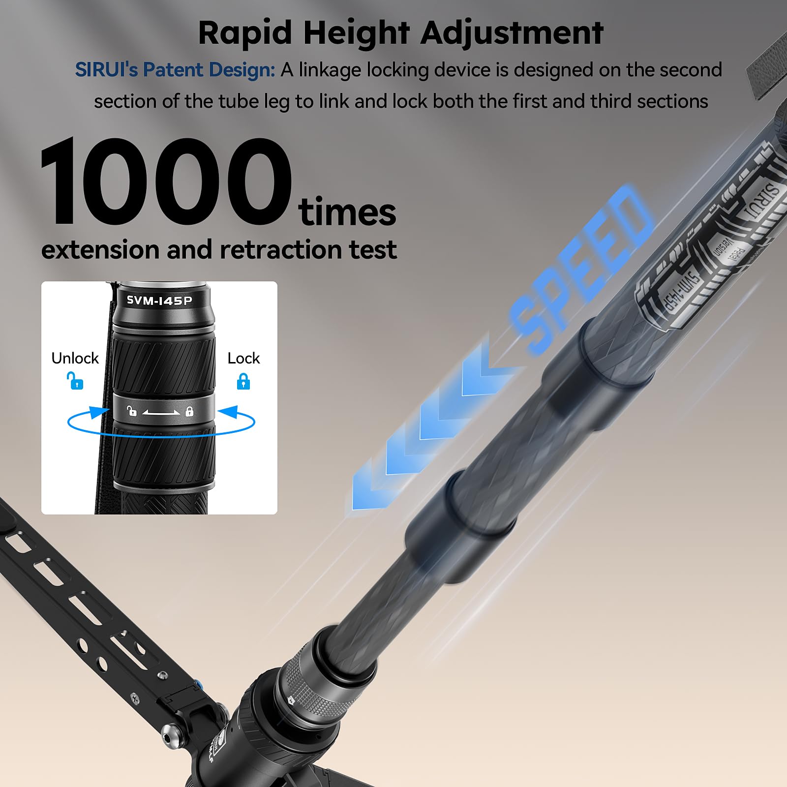 SIRUI SVM-145 Camera Monopod with Feet for Photography, 145cm Carbon Fibre Camera Monopod with Removable Tripod Stand Base, for DSLR, Camcorder, Max Load 10kg