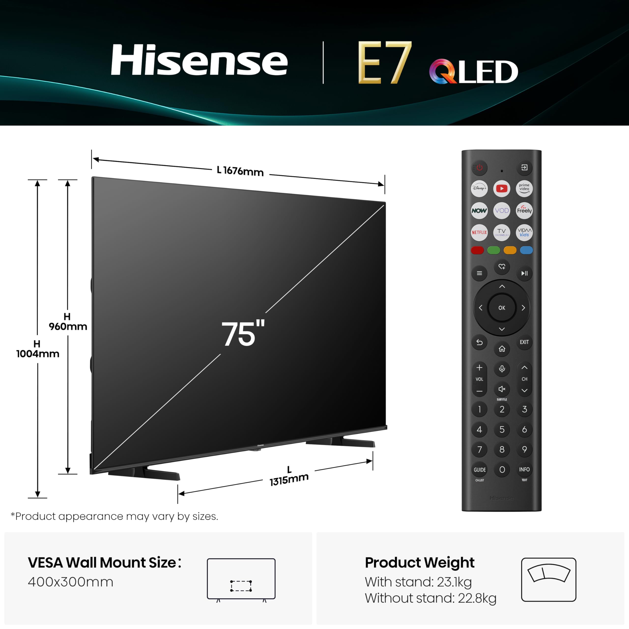 Hisense 55 Inch 4K QLED Smart TV 55E77NQTUK - Quantum Dot Colour, 4K AI Processor, Dolby Vision Atmos, Smooth Motion, Sports Mode, Vidaa OS with Freely, Youtube, Netflix and Disney+ (2024 Model)