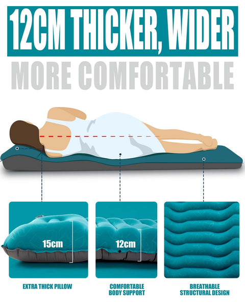 AKSOUL Self Inflating Sleeping Mat for Camping: 8-12CM Thickness Single Camp Mattress, Double Joinable Camping Inflatable Mat