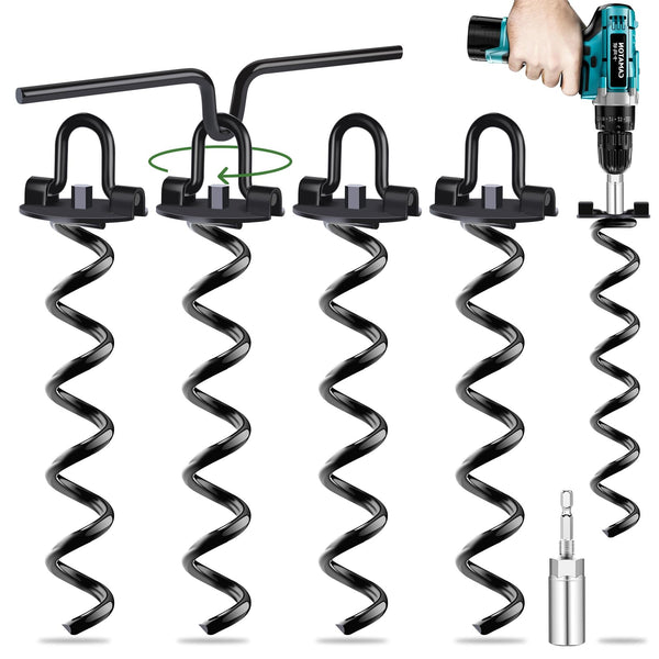 Ground Anchor, Metal Trampoline Anchor Use with Drill, Heavy Duty Earth Anchors for Camping Tents, Sheds, Trampoline, Swings, Pack of 4