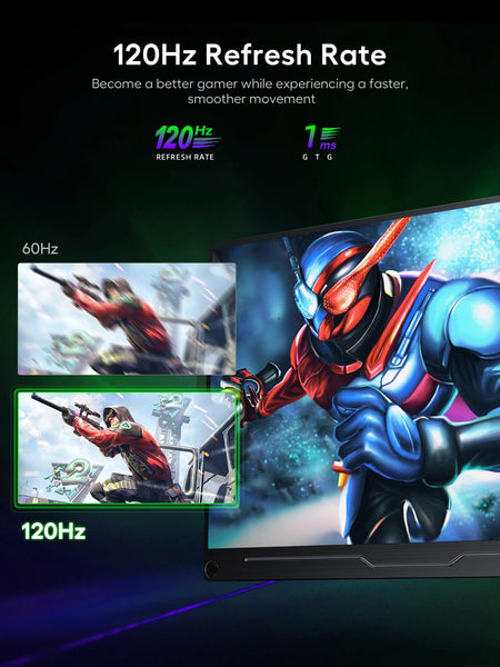 UPERFECT Portable Monitor 18.5 Inch 120Hz，Portable Gaming Monitor 1080P FHD 100% sRGB Matte Screen, IPS HDR FreeSync Speaker HDMI USB C Monitor, VESA & Smart Cover